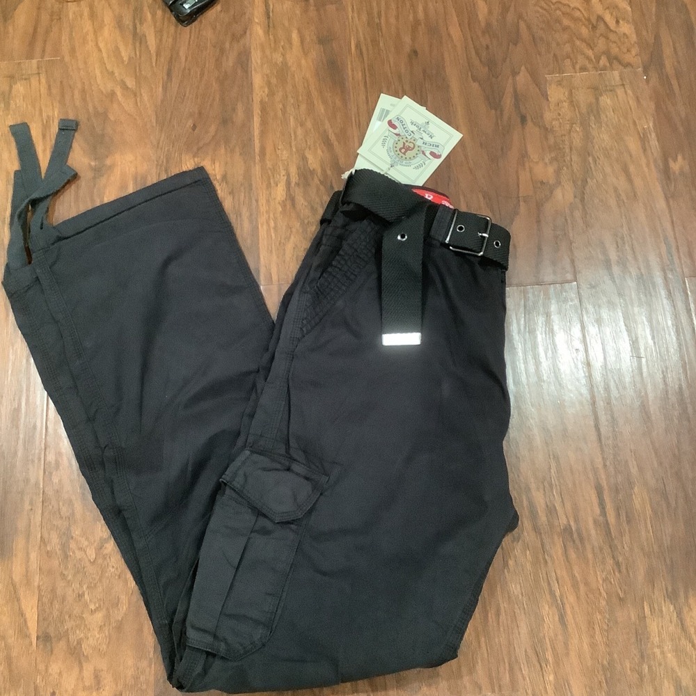 Cargo Belted Black Multi Pocket Pants 36x34 Grunge Y2K Skate Tactical NWT - Picture 4 of 4